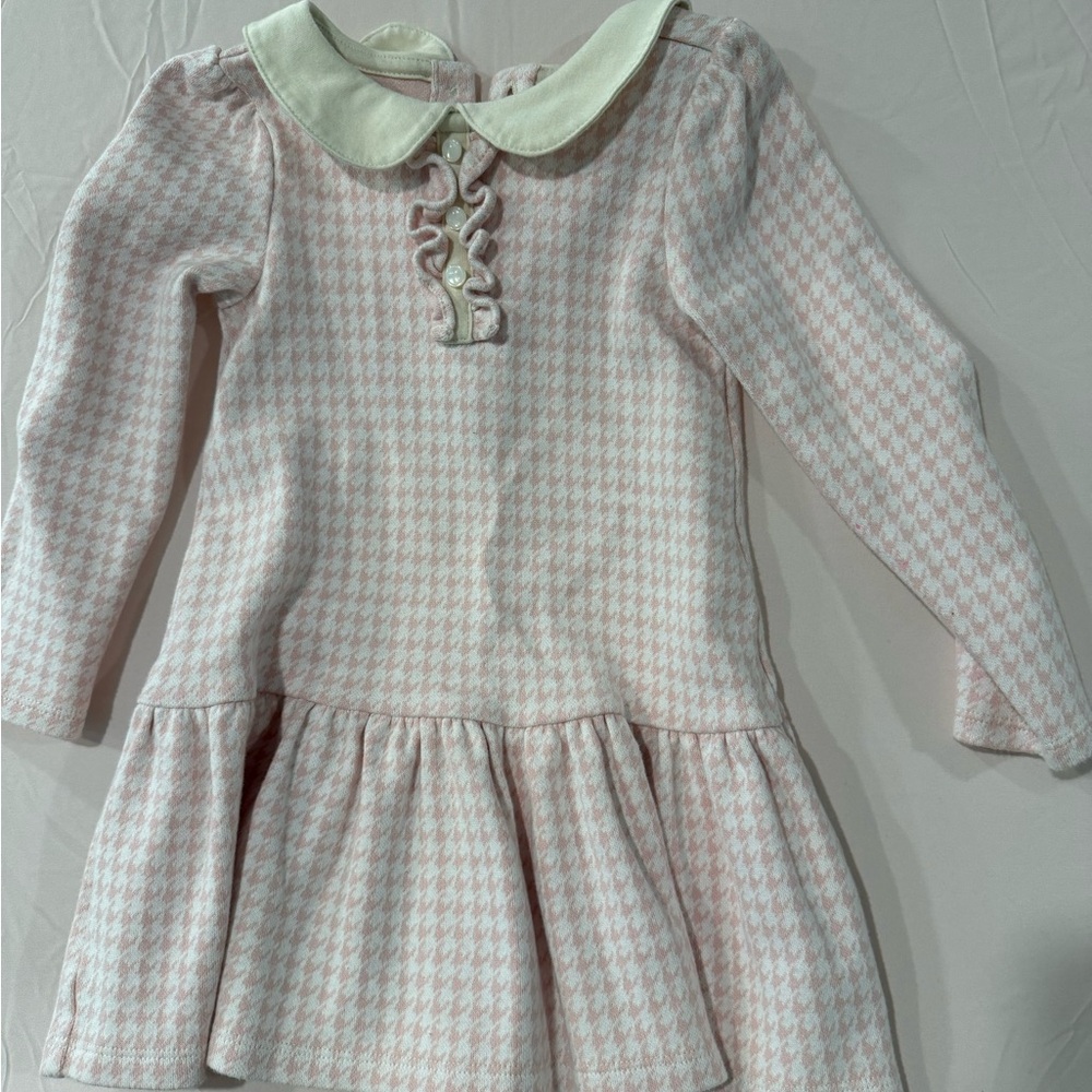 Janie and Jack Pink Houndstooth Dress with Cream Collar classy stylish